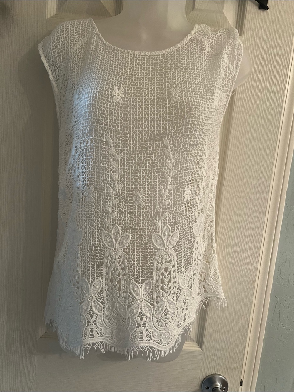 Maje crochet white sheer top size 3 US 8